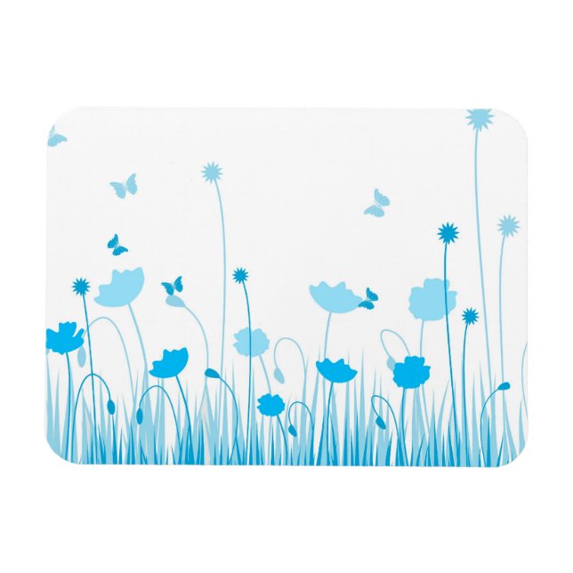 Minimalistisch Blau- und Weißblütenblüte Magnet (Horizontal)