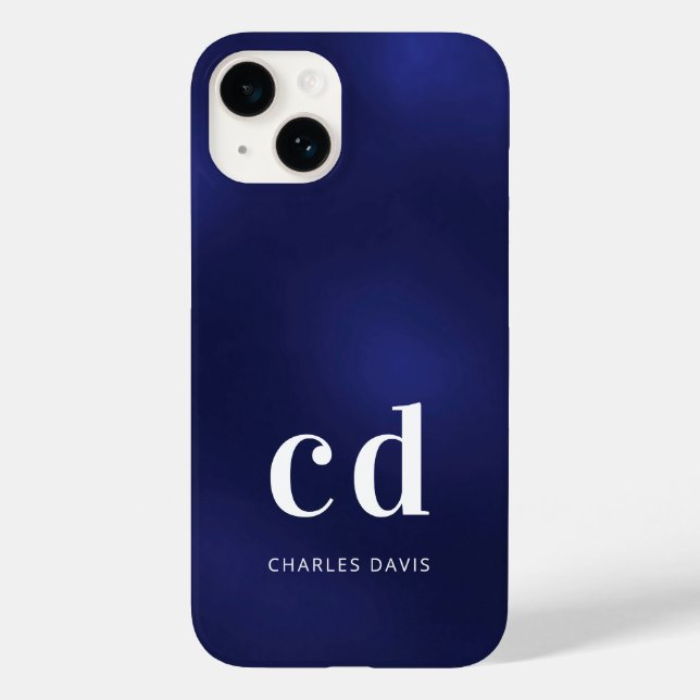 Minimalistisch: blau-weiße Monogrammnamen Case-Mate iPhone Hülle (Rückseite)