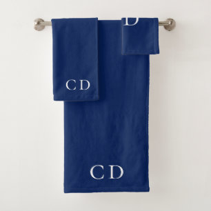 Minimalistisch: blaue Monogramm-Initialen Badhandtuch Set