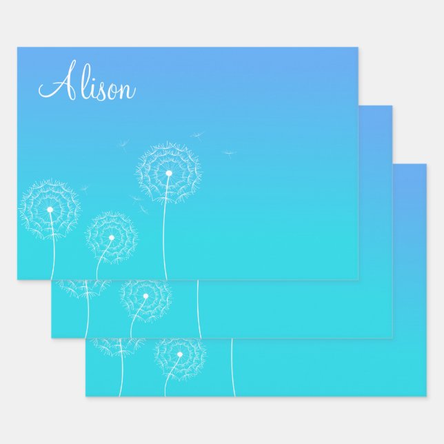 Minimalistisch Blauer weiße Lüster Name Niedlich B Geschenkpapier Set (Set)