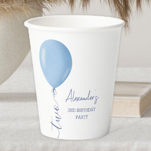 Minimalistisch Blue Balloon Boy 2. Geburtstagspapi Pappbecher