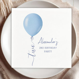 Minimalistisch Blue Balloon Boy 2. Geburtstagspapi Serviette