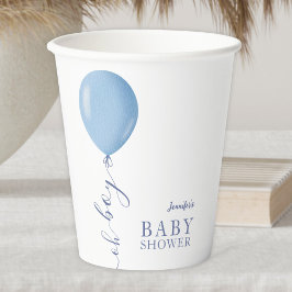 Minimalistisch Blue Balloon Oh Boy Baby Dusche Pappbecher