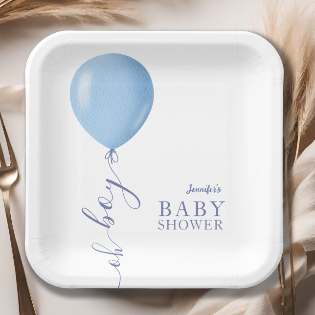 Minimalistisch Blue Balloon Oh Boy Baby Dusche Pappteller (Von Creator hochgeladen)