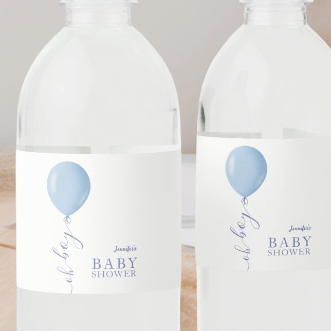 Minimalistisch Blue Balloon Oh Boy Baby Dusche Wasserflaschenetikett (Von Creator hochgeladen)