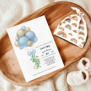 Minimalistisch Blue Balloons Boy Baby Dusche Einladung
