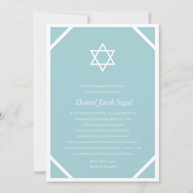 Minimalistisch Blue Bar or Bat Mitzvah Einladung (Vorderseite)