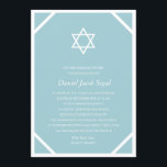 Minimalistisch Blue Bar or Bat Mitzvah Einladung<br><div class="desc">Diese einfache,  zeitlose Bar Mitzvah-Einladung besticht durch einen weißen Stern von David,  blauen Hintergrund und einen einzigartigen weißen Rahmen. Zusätzliche Informationen und/oder Fotos können auf Wunsch auf der Kartenrückseite hinzugefügt werden.</div>