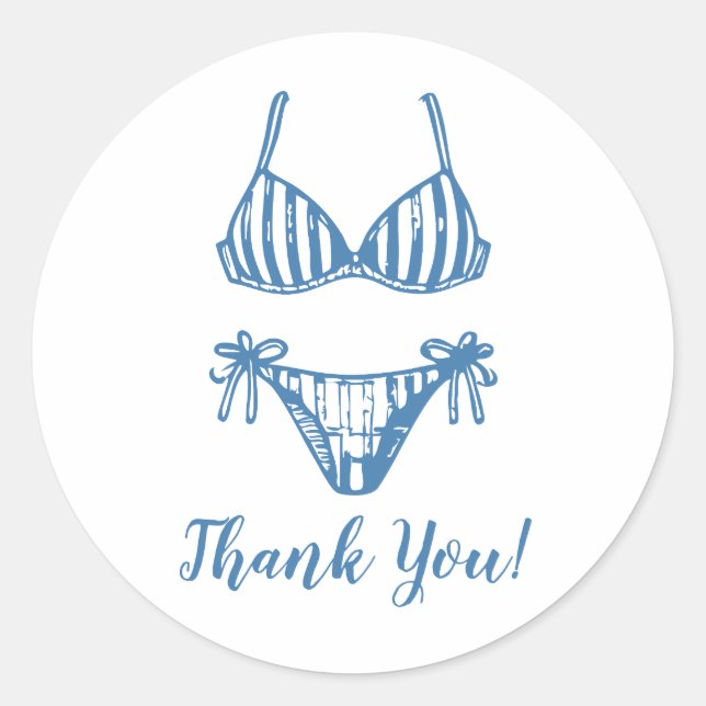 Minimalistisch Blue Bikini Küste Danke Runder Aufkleber (Vorderseite)