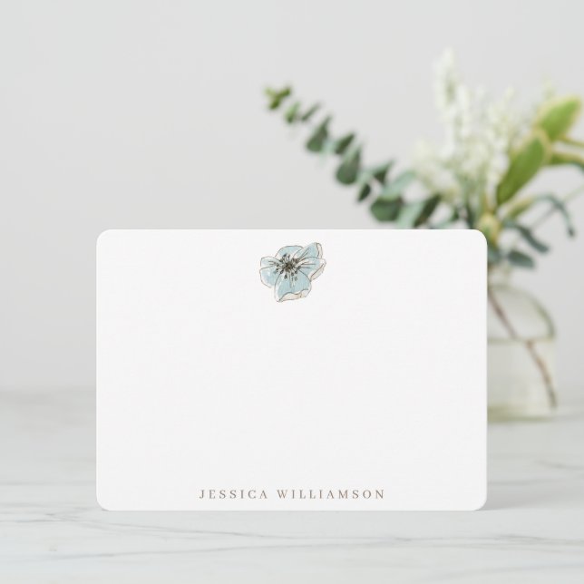 Minimalistisch Blue Blume Personalisiert Stationer Mitteilungskarte (Stehend Vorderseite)