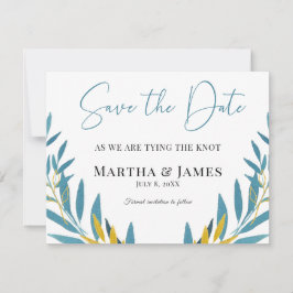 Minimalistisch Blue Botanic Save the Date Card RSVP Karte