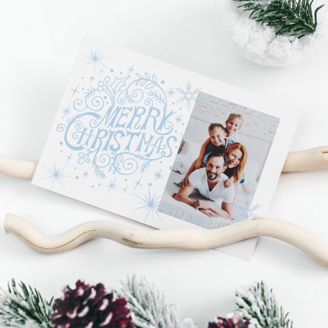Minimalistisch Blue Calligraphy Frohe Weihnachten  (Minimalist Blue Calligraphy Merry Christmas Photo Holiday Card
)