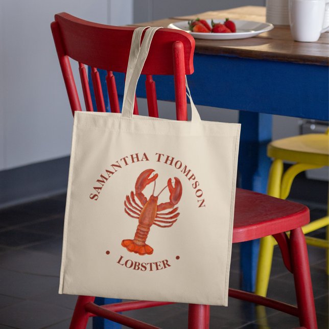Minimalistisch Blue Crab Simple Nautical Red Lobst Tragetasche (Red lobster custom coastal seaside tote bag.)