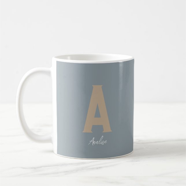 Minimalistisch Blue Custom Monogram Kaffeetasse (Links)
