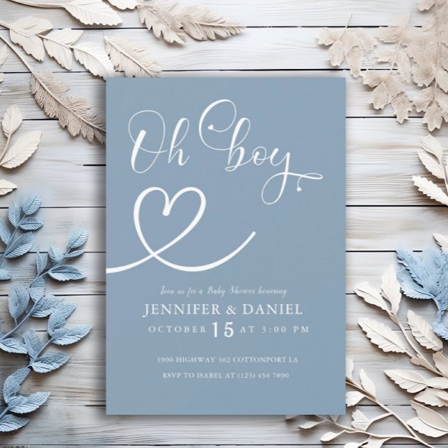 Minimalistisch Blue Elegant Oh Boy Baby Shower Einladung (Von Creator hochgeladen)