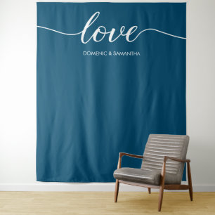 Minimalistisch Blue Elegante Liebe Hochzeitskuliss Wandteppich