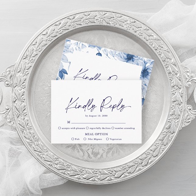 Minimalistisch Blue Floral RSVP Card - Freundliche Begleitkarte (Von Creator hochgeladen)