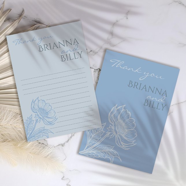 Minimalistisch Blue Floral Wedding Dankeschön Card Dankeskarte (Von Creator hochgeladen)