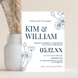 Minimalistisch Blue Floral Wedding Einladung