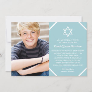 Minimalistisch Blue Foto Bar Mitzvah Einladung