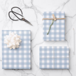Minimalistisch Blue Gingham Kariert Pattern Geschenkpapier Set