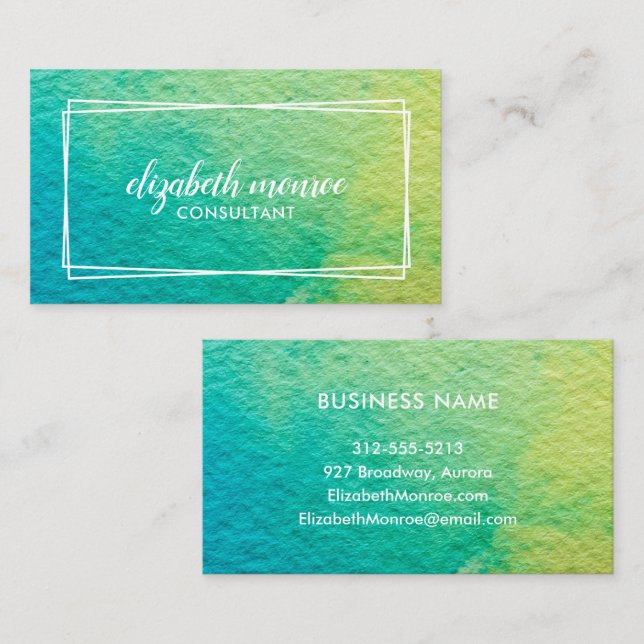 Minimalistisch Blue Green Abstrakt Watercolor-Scri Visitenkarte (Vorne/Hinten)