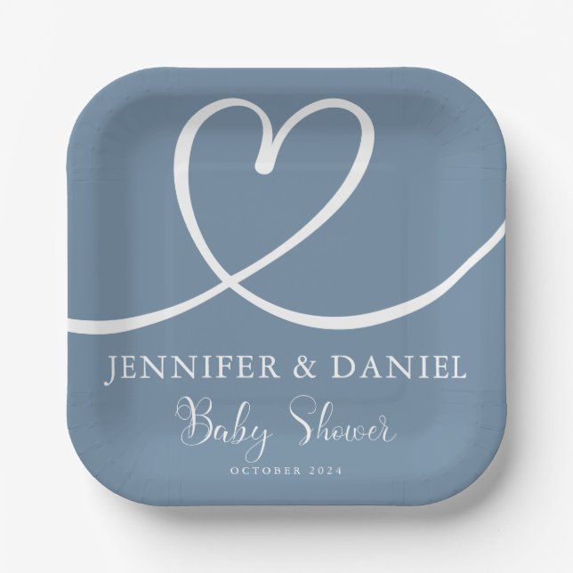 Minimalistisch Blue Handwriting Elegano Oh Baby Sh Pappteller (Vorderseite)