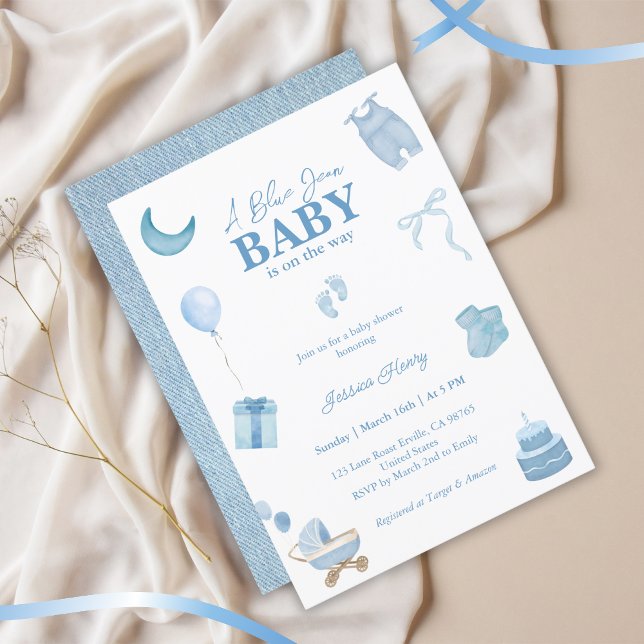 Minimalistisch Blue Jean Baby Denim Baby Shower Einladung (Von Creator hochgeladen)