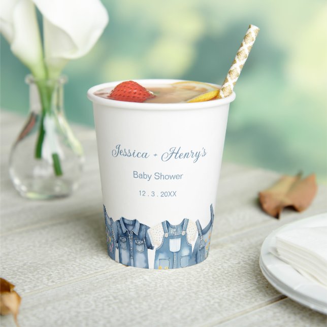 Minimalistisch Blue Jean Baby Shower Denim Pappbecher (In Situ)