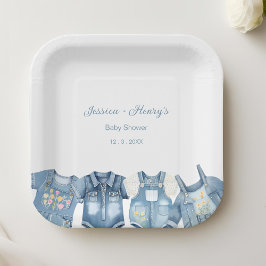 Minimalistisch Blue Jean Baby Shower Denim Pappteller