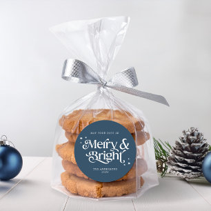 Minimalistisch Blue Merry & Bright Christmas Runder Aufkleber