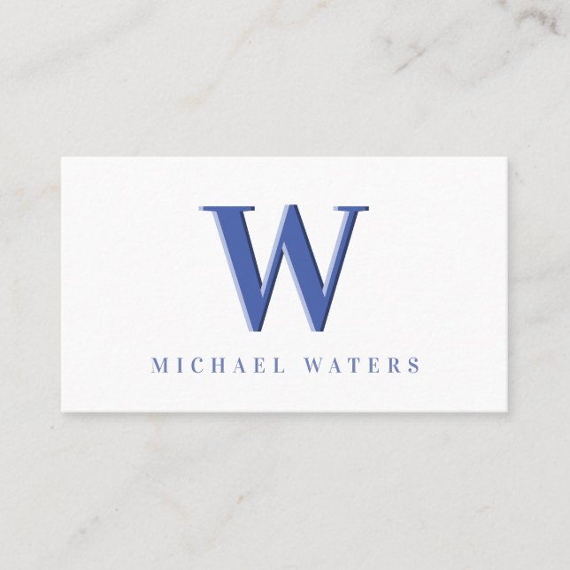 Minimalistisch-Blue-Monogram-Logo-Embossed-Effekt Visitenkarte (Vorderseite)