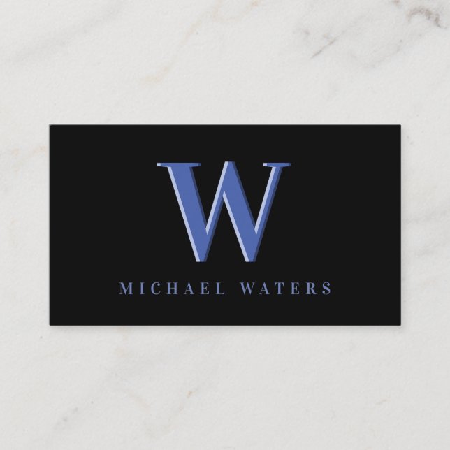 Minimalistisch-Blue-Monogram-Logo-Embossed-Effekt Visitenkarte (Vorderseite)