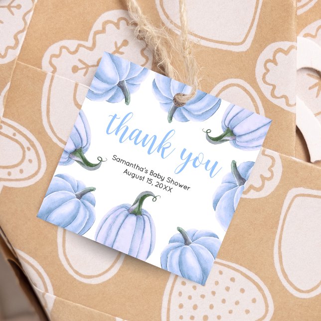 Minimalistisch Blue Pumpkin Fall Baby Dusche Squar Geschenkanhänger (Blue Pumpkin Baby Shower Square Favor Tags)