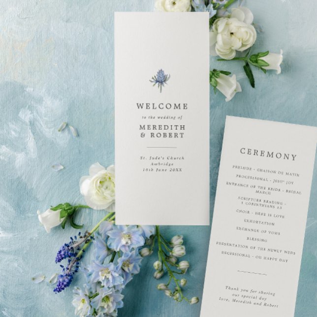 Minimalistisch Blue Thistle Wedding Programm (Von Creator hochgeladen)