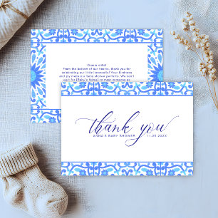 Minimalistisch Blue Tile Script Baby Dusche Dankeskarte