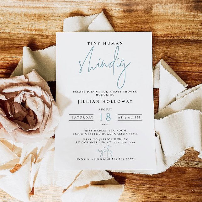 Minimalistisch Blue Tiny Human Shindig Baby Dusche Einladung (Von Creator hochgeladen)