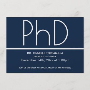 Minimalistisch Blue Virtual PhD Graduation Party Einladung