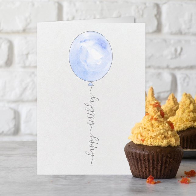 Minimalistisch Blue Watercolor Ballon Happy Birthd Karte (Von Creator hochgeladen)