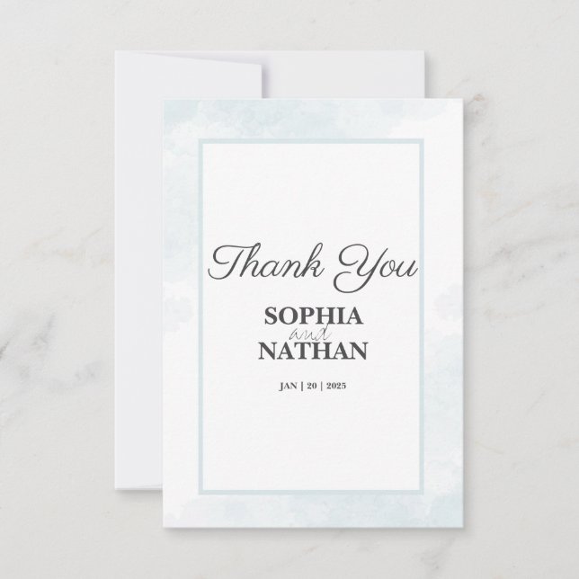Minimalistisch Blue Watercolor Wedding Dankeschön  Dankeskarte (Vorderseite)