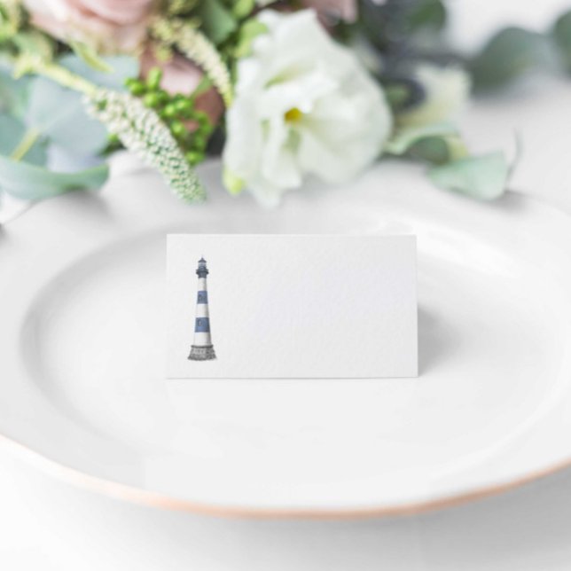 Minimalistisch Blue White Lighthouse Hochzeit Platzkarte (Von Creator hochgeladen)