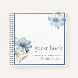 Minimalistisch Blue Wildblume Wedding Guest Book Notizbuch
