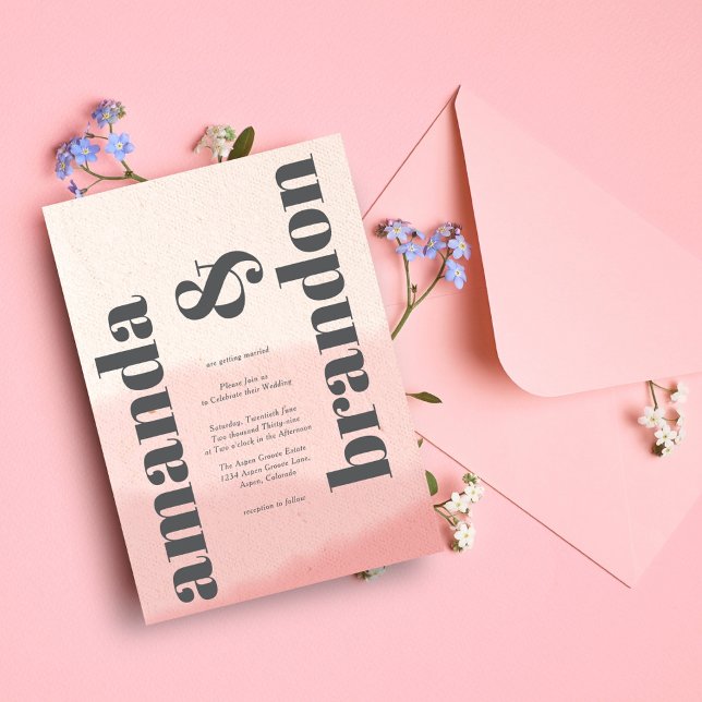 Minimalistisch Blush & Bloom Bold Script Foto Wedd Einladung (Von Creator hochgeladen)