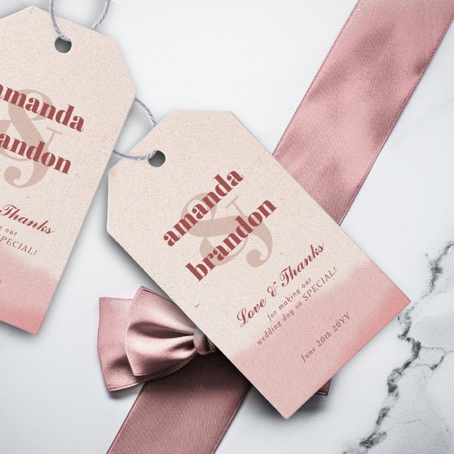 Minimalistisch Blush & Bloom Bold Script Hochzeit Geschenkanhänger (Von Creator hochgeladen)