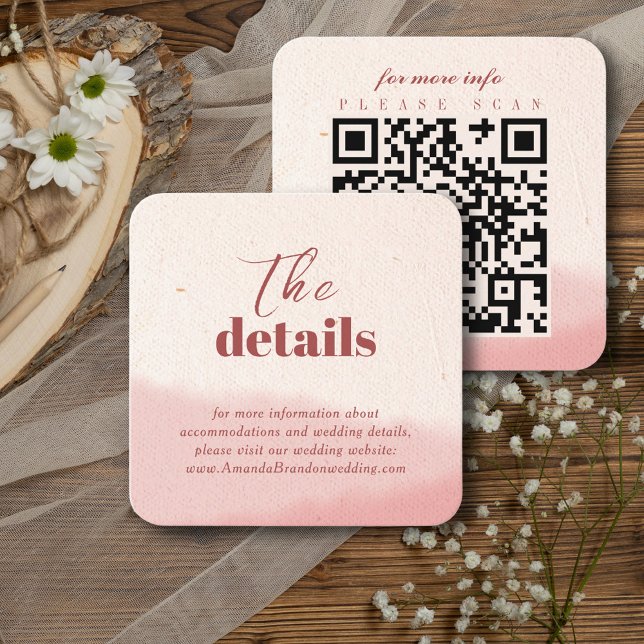Minimalistisch Blush Bloom Bold Script QR Code Wed Begleitkarte (Von Creator hochgeladen)