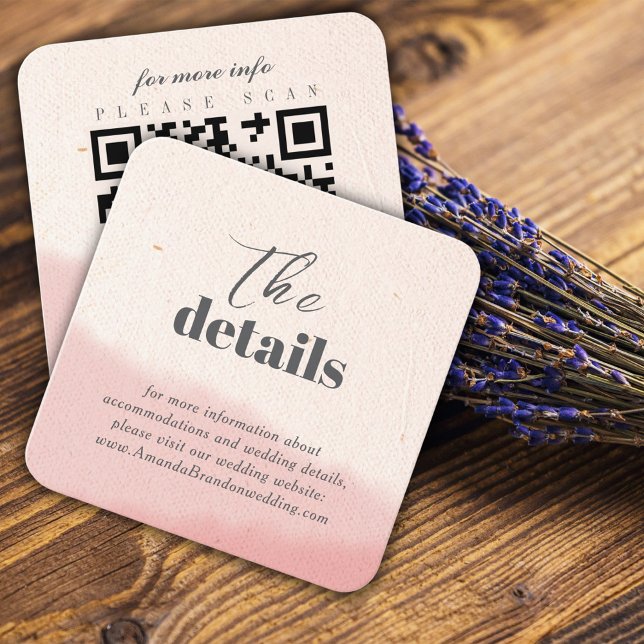 Minimalistisch Blush Bloom Bold Script QR Code Wed Begleitkarte (Von Creator hochgeladen)