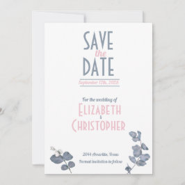 Minimalistisch Blush Blue Pink Blumenzehen Save The Date