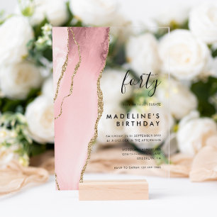 Minimalistisch Blush Pink Agate Geode 40. Geburtst Acryleinladungen