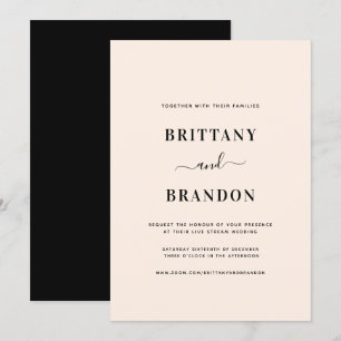 Minimalistisch Blush Pink Black Live Stream Weddin Einladung