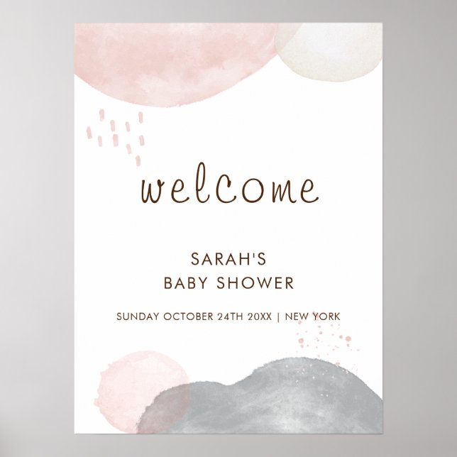 Minimalistisch Boho Abstrakt Baby Dusche Willkomme Poster (Vorne)